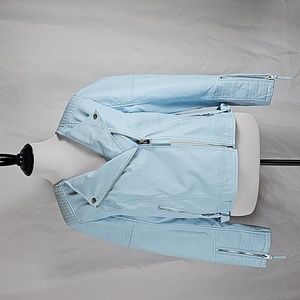 Philosophy Women's Long Sleeve Baby Blue Faux Leather Zip Up Jacket.